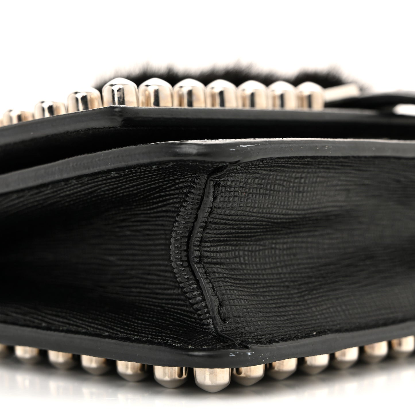 Vitello Elite Mink Fur Studded Karlito Tube Wallet on Chain Black