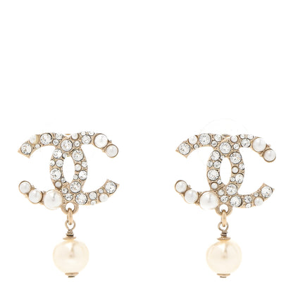 Chanel Crystal Pearl CC Drop Earrings Gold 1 of 5