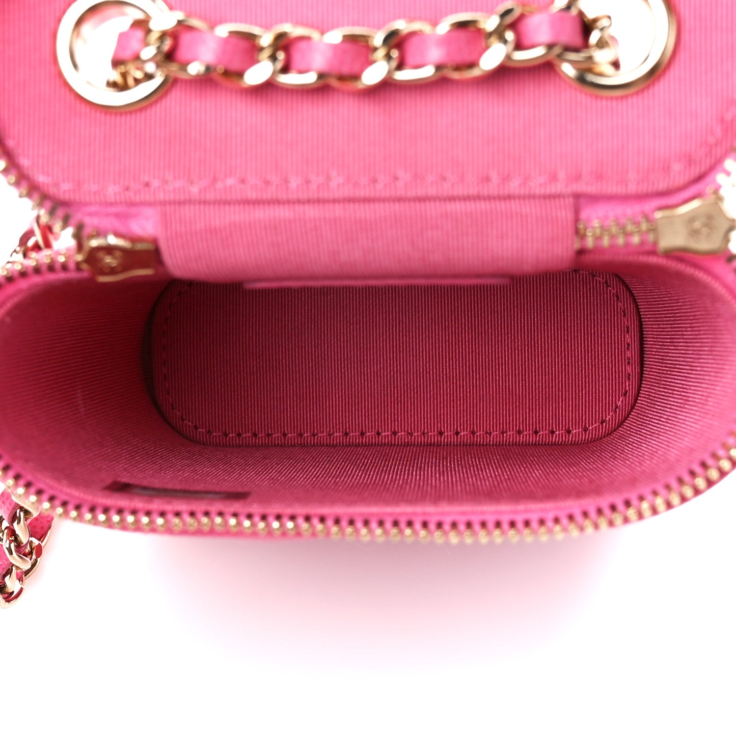 Caviar Quilted Small Vertical Coco Beauty Vanity Case With Chain Pink