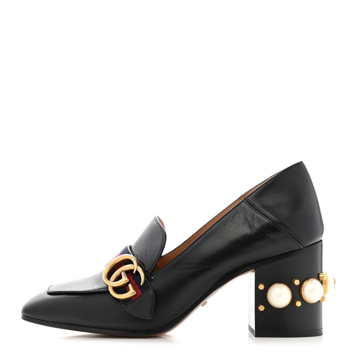 Malaga Kid Web Pearl Embellished Peyton 75mm Loafer Pumps 38.5 Black