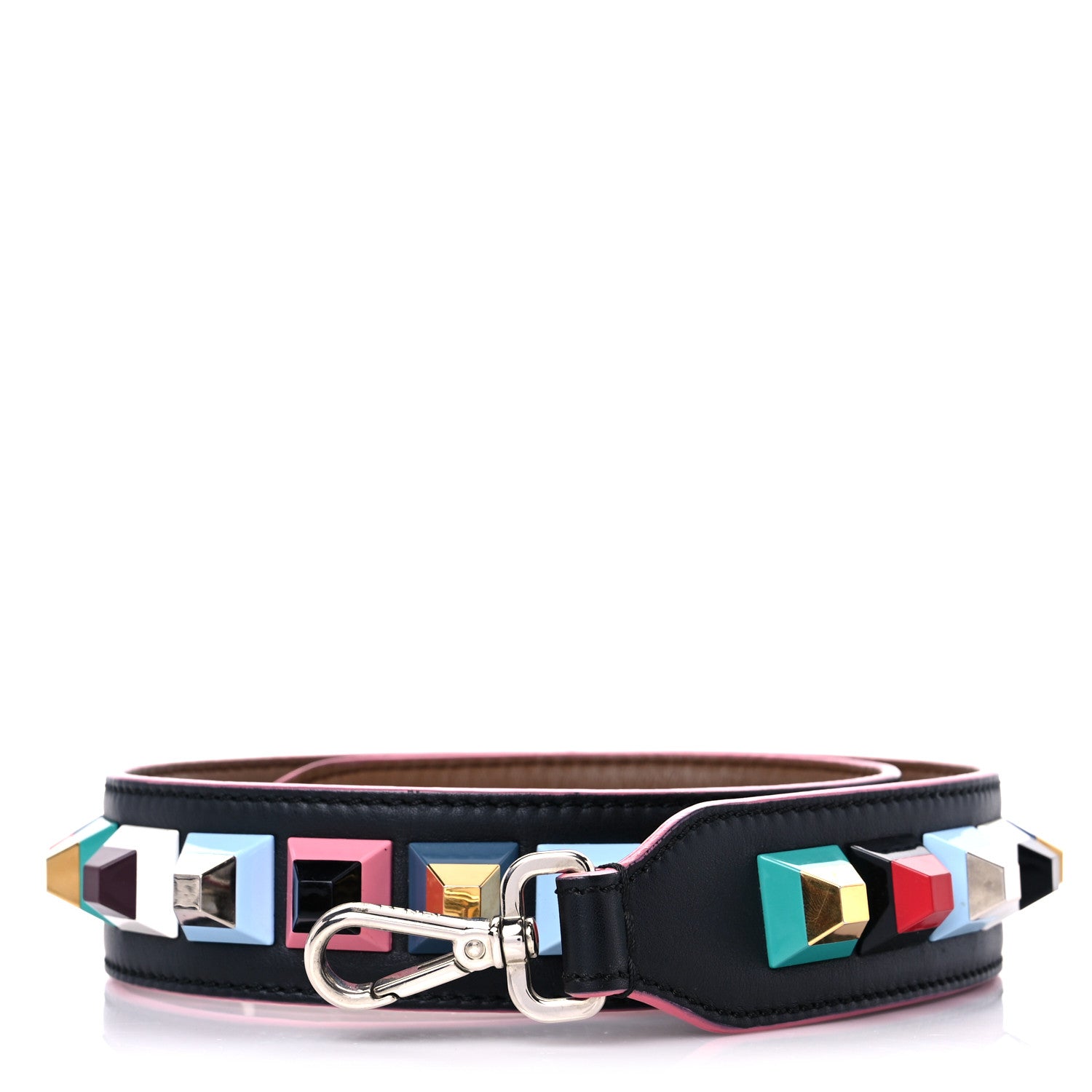 Fendi Vitello Dolce Plexiglass Bi-Color Studded Strap You Black Brownie Multicolor 1 of 13