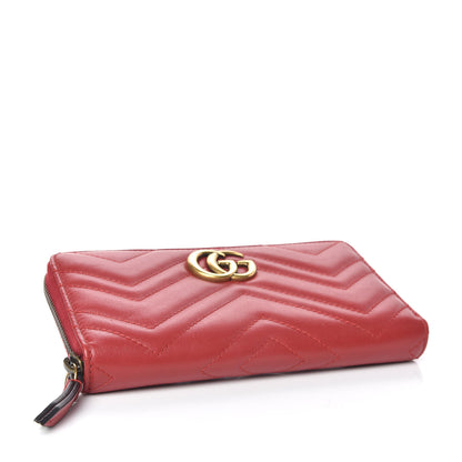 Gucci Calfskin Matelasse GG Marmont Zip Around Wallet Hibiscus Red 4 of 8