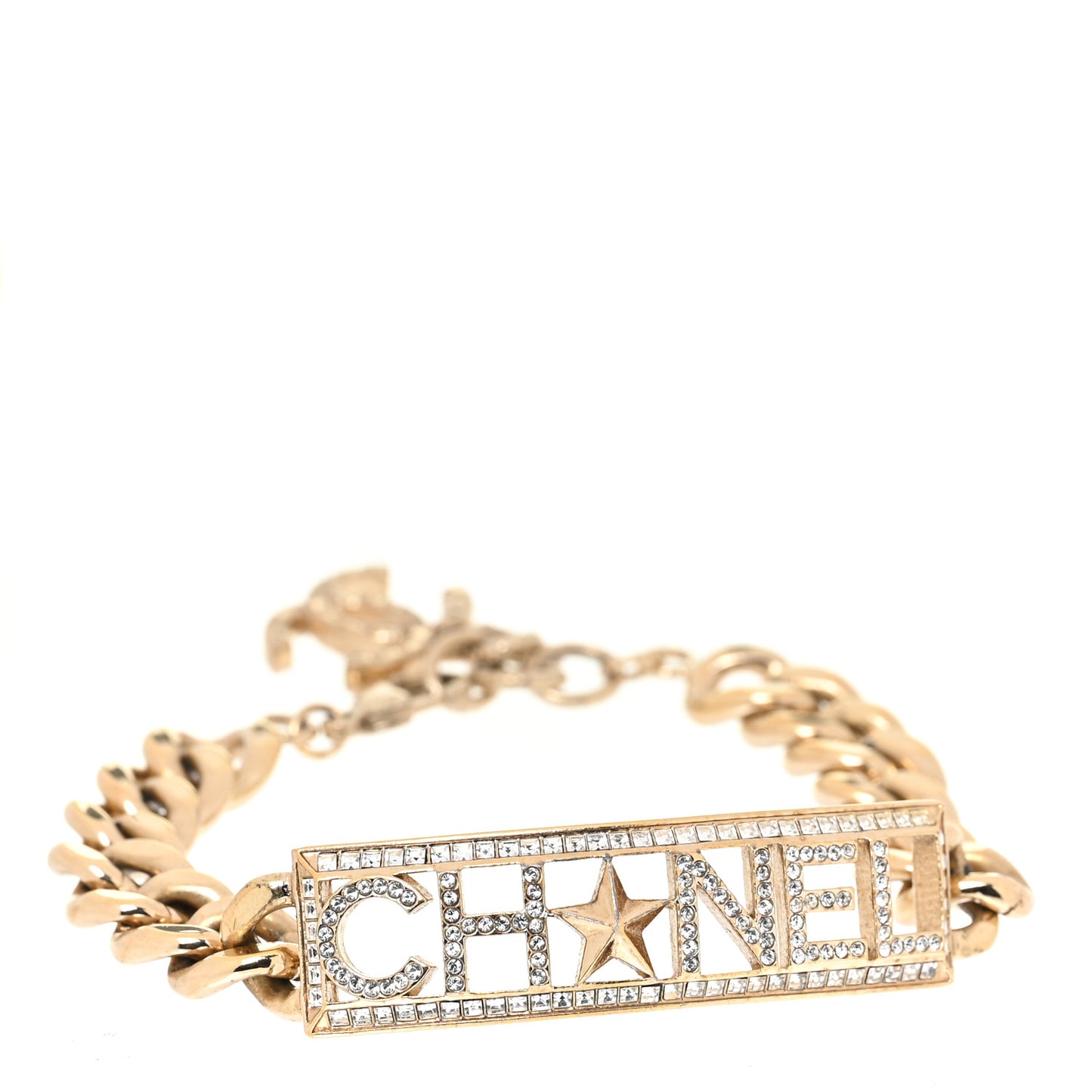 Crystal Chain Baguette Logo Star Bracelet Gold