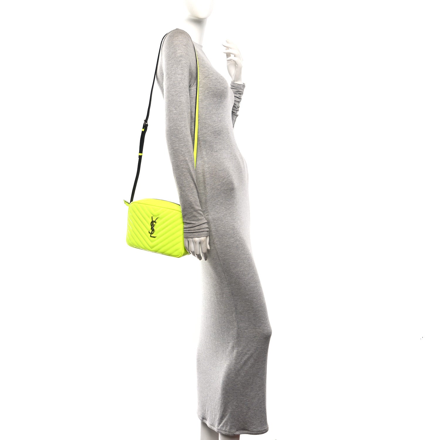Saint Laurent Patent Calfskin Matelasse Monogram Lou Camera Bag Neon Yellow 2 of 10
