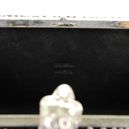 Alexander McQueen Suede Studded Britannia Skull Box Clutch Blue Black 7 of 9