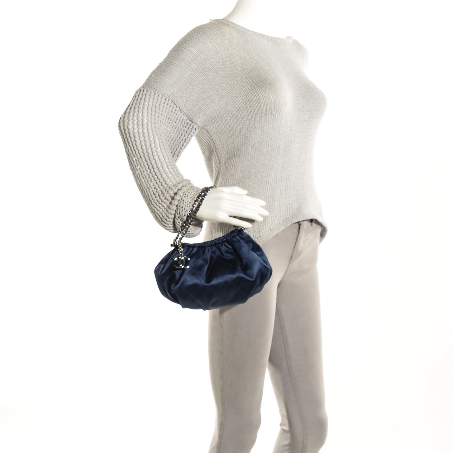 Satin Diamond Stitch Croissant Pochette Blue