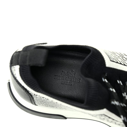 Hermes Knit Calfskin Suede Goatskin Bi-Color Womens Addict Sneakers 37.5 Black White 7 of 8
