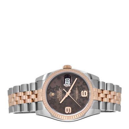 Rolex Stainless Steel 18K Everose Gold Diamond 36mm Oyster Perpetual Datejust Watch Chocolate Flowers 116231 2 of 5