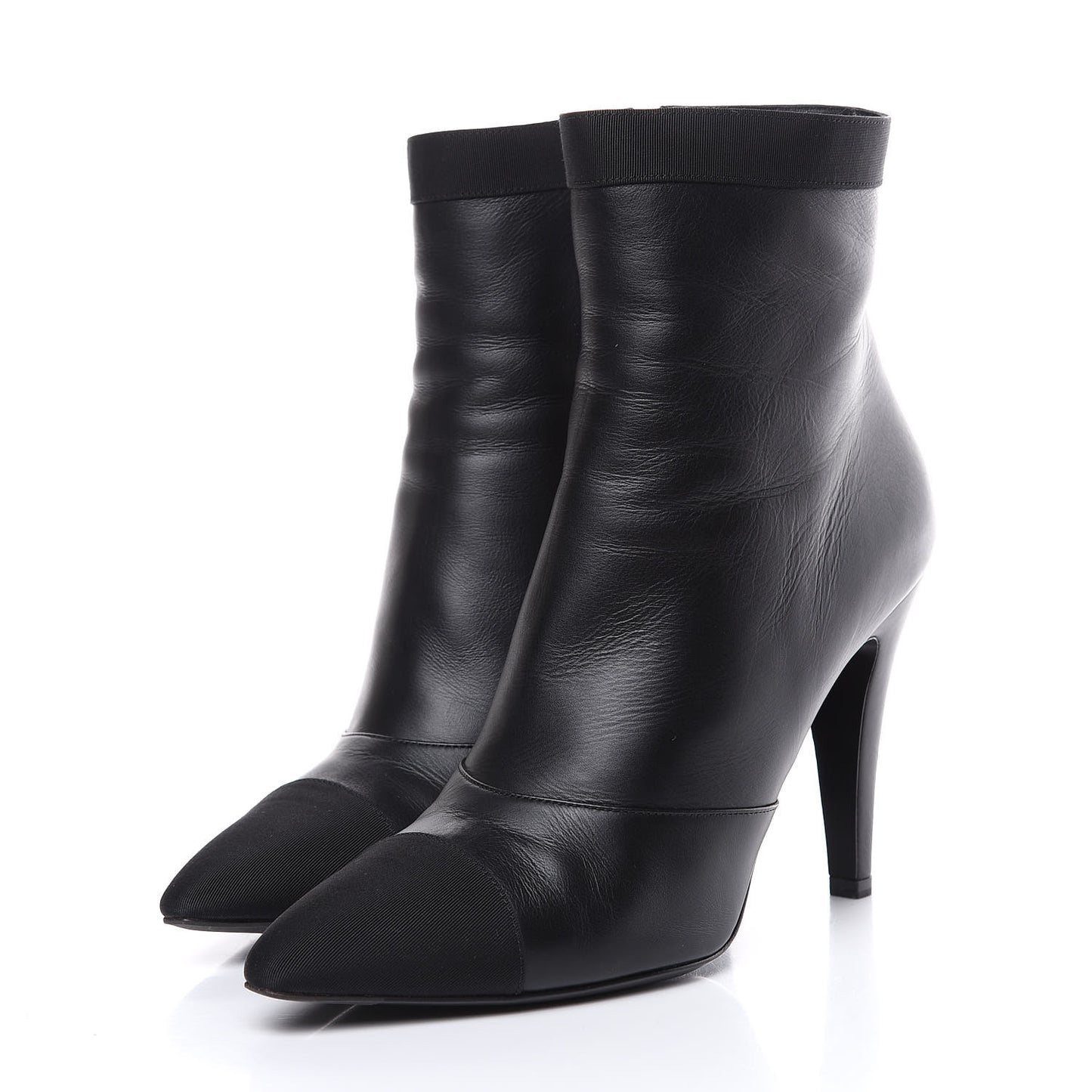 Lambskin Grosgrain Cap Toe Short Ankle Boots 40 Black