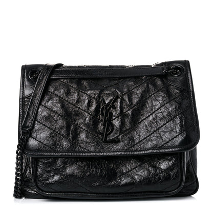 Saint Laurent Crinkled Calfskin Matelasse Monogram Medium Niki Chain Satchel Black 1 of 13