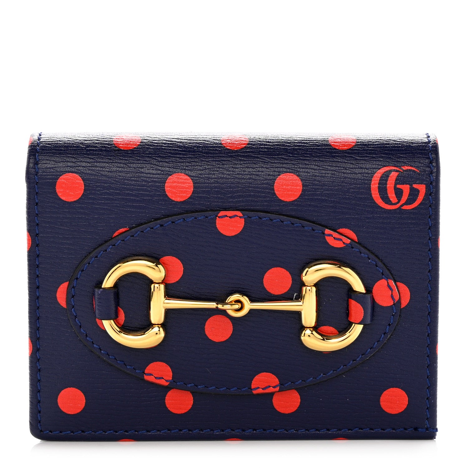 Gucci Shangai Calfskin Polka Dot Horsebit 1955 Card Case Wallet Blue Orange Sailor Blue 1 of 8