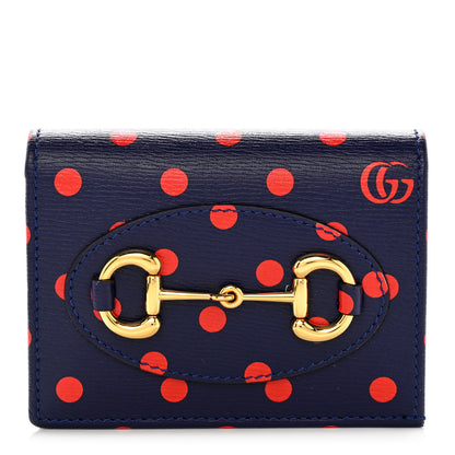 Gucci Shangai Calfskin Polka Dot Horsebit 1955 Card Case Wallet Blue Orange Sailor Blue 1 of 8