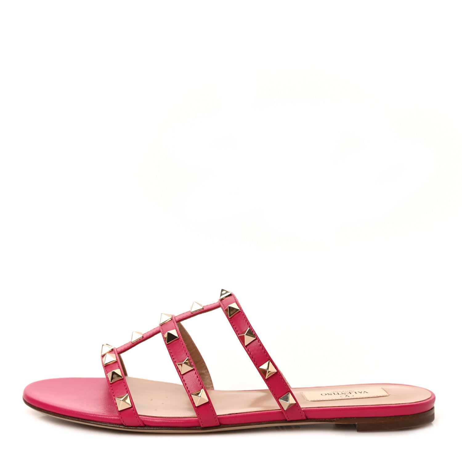 Valentino Garavani Nappa Rockstud Caged Flat Slide Sandals 37 Magenta 1 of 10