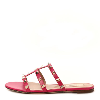 Valentino Garavani Nappa Rockstud Caged Flat Slide Sandals 37 Magenta 1 of 10