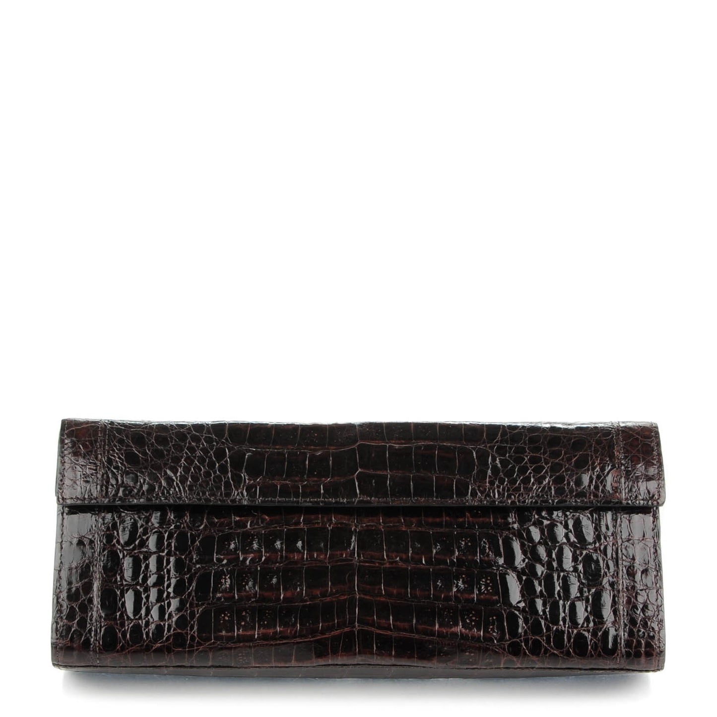 Glossy Crocodile Foldover Clutch Brown