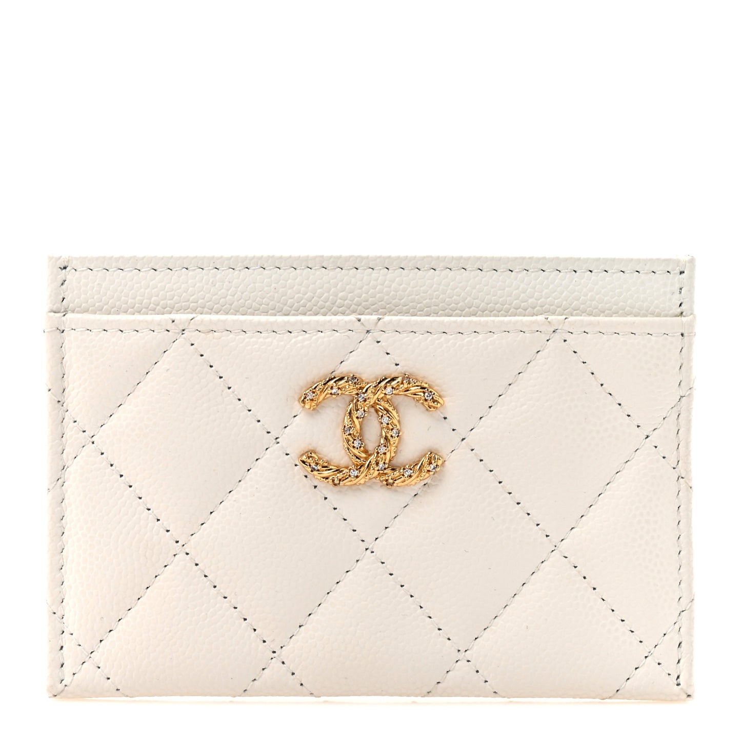Caviar Quilted Crystal Card Holder White