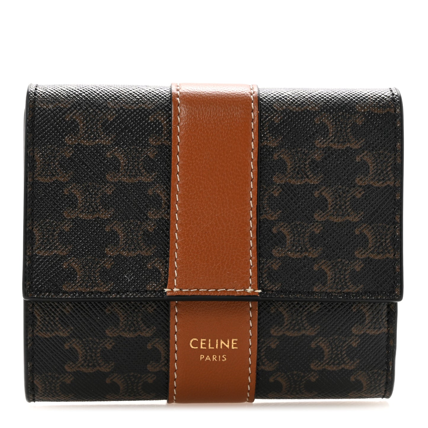 Canvas Triomphe Lambskin Folded Compact Wallet Tan