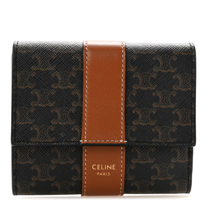 Celine Canvas Triomphe Lambskin Folded Compact Wallet Tan 1 of 10