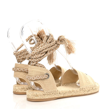 Christian Dior Canvas Embroidered Granville Ankle Tie Espadrille Flat Sandals 38 Cream 4 of 8