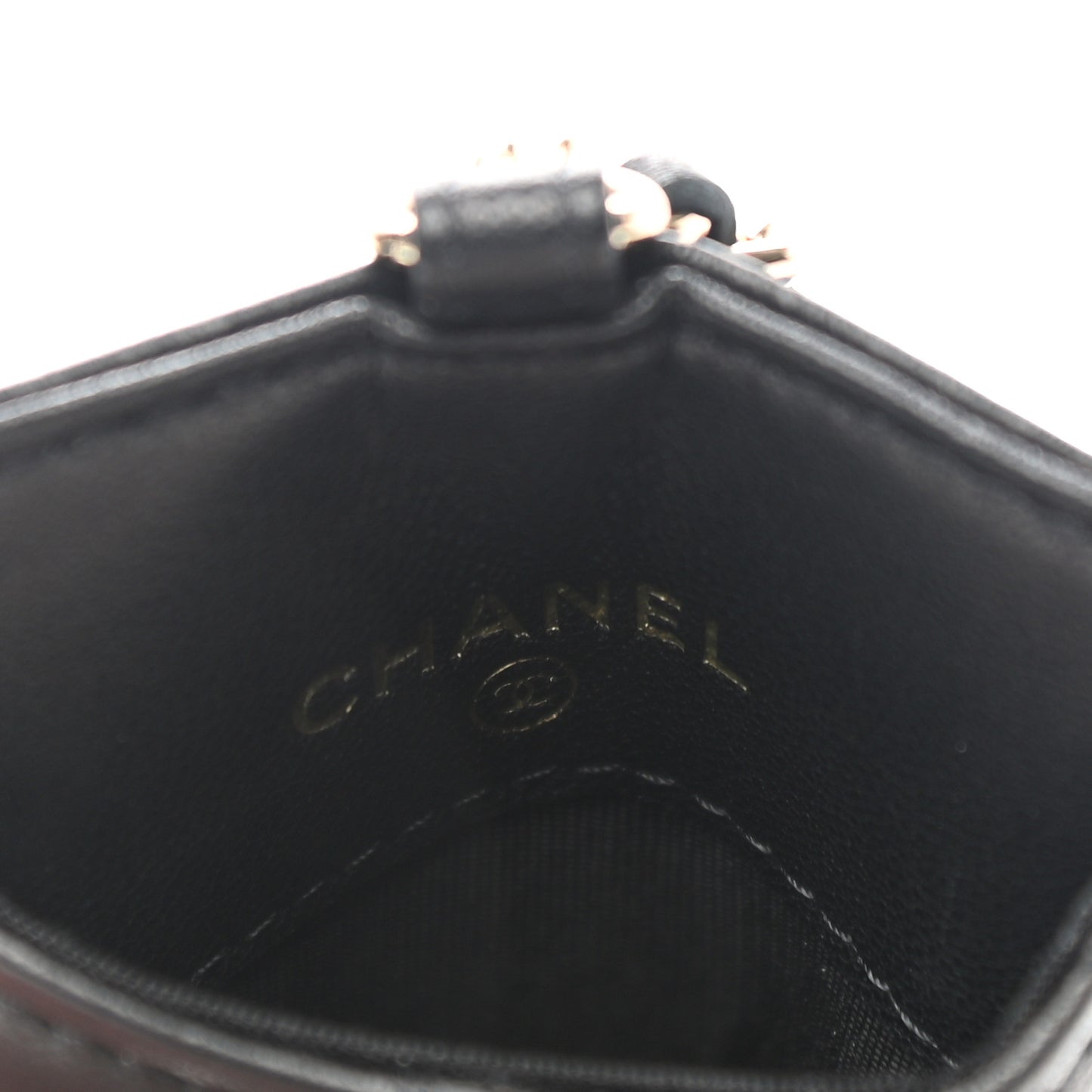 Lambskin Quilted Glitter Card Holder On Chain Black