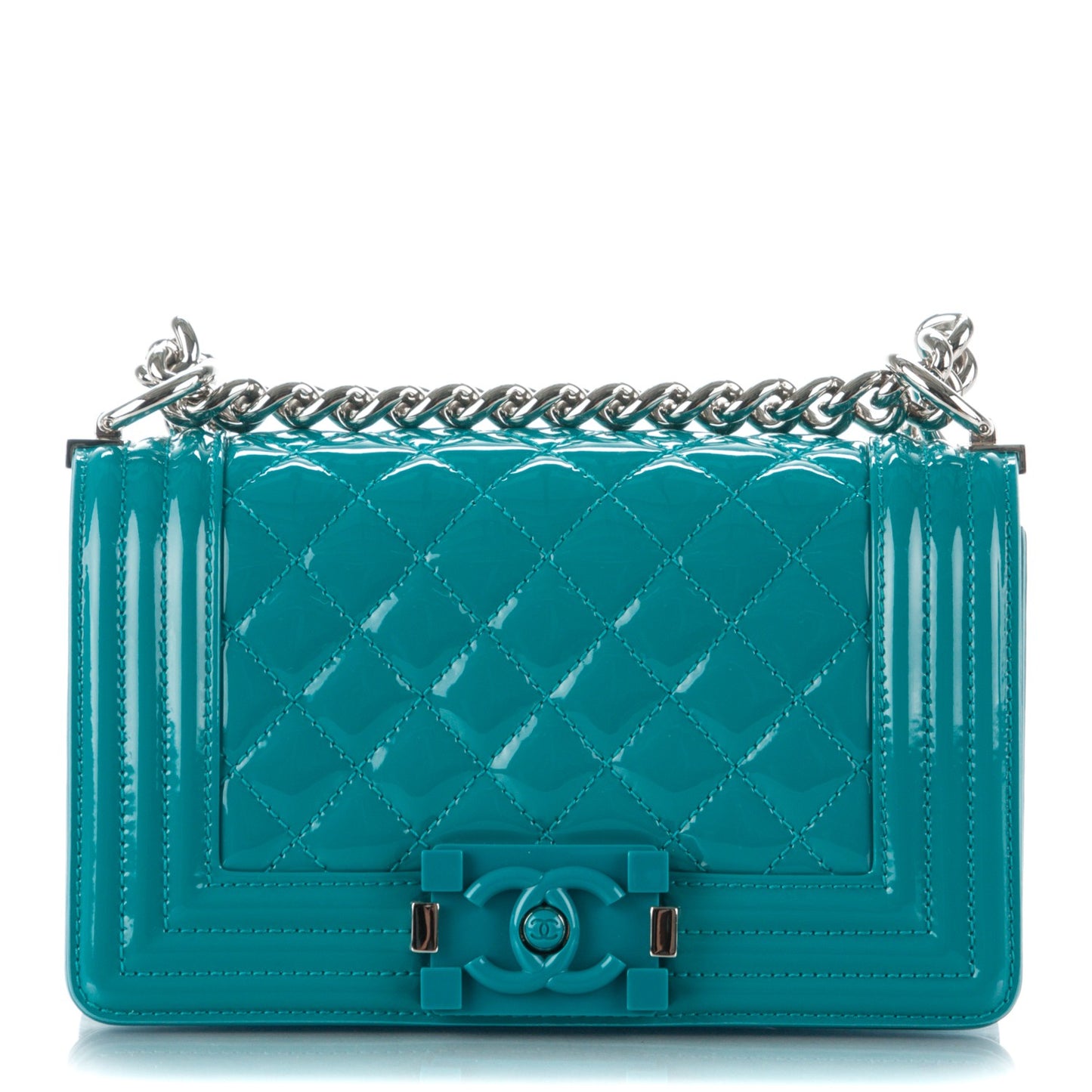 Patent Calfskin Small Boy Flap Plexiglass Turquoise