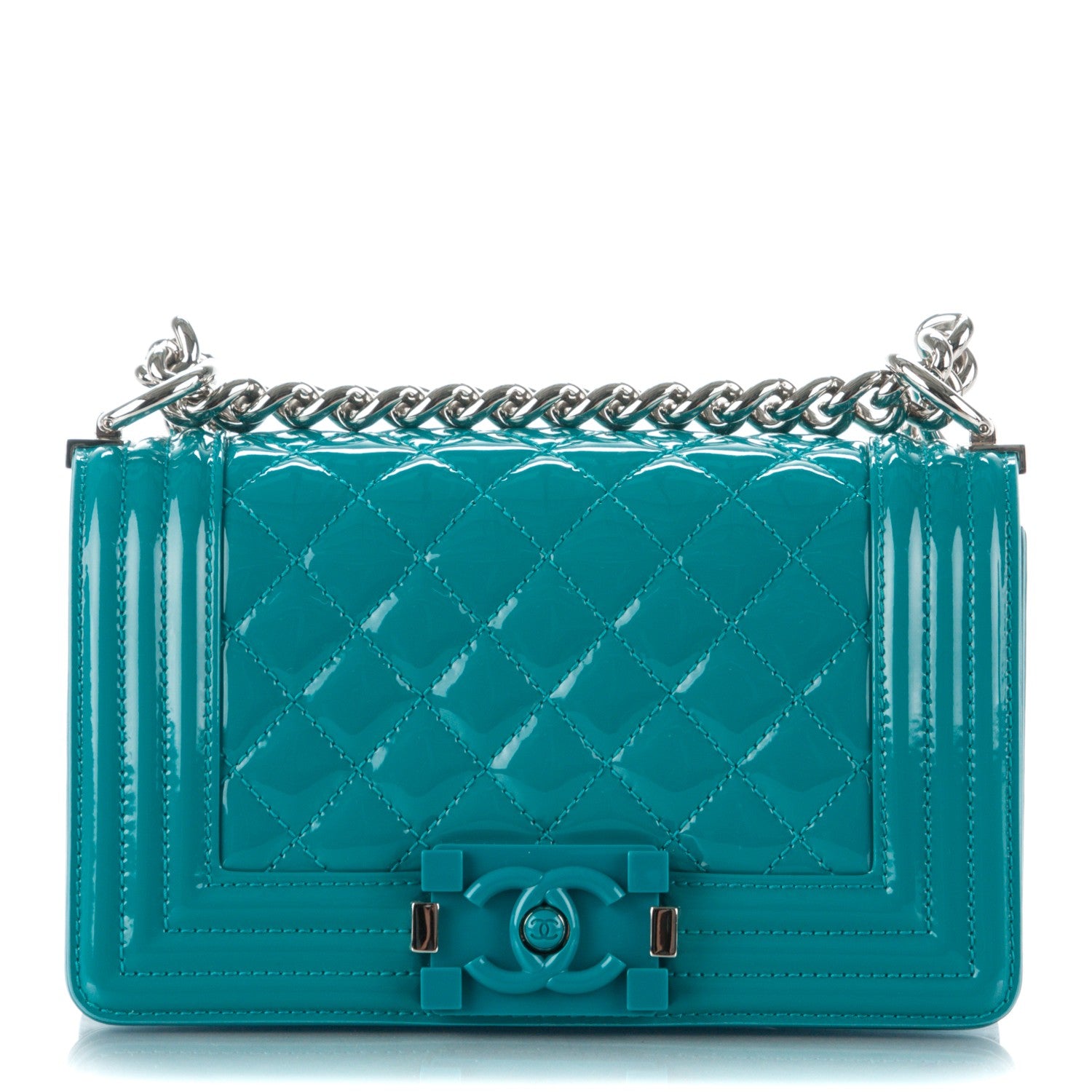 Chanel Patent Calfskin Small Boy Flap Plexiglass Turquoise 1 of 11