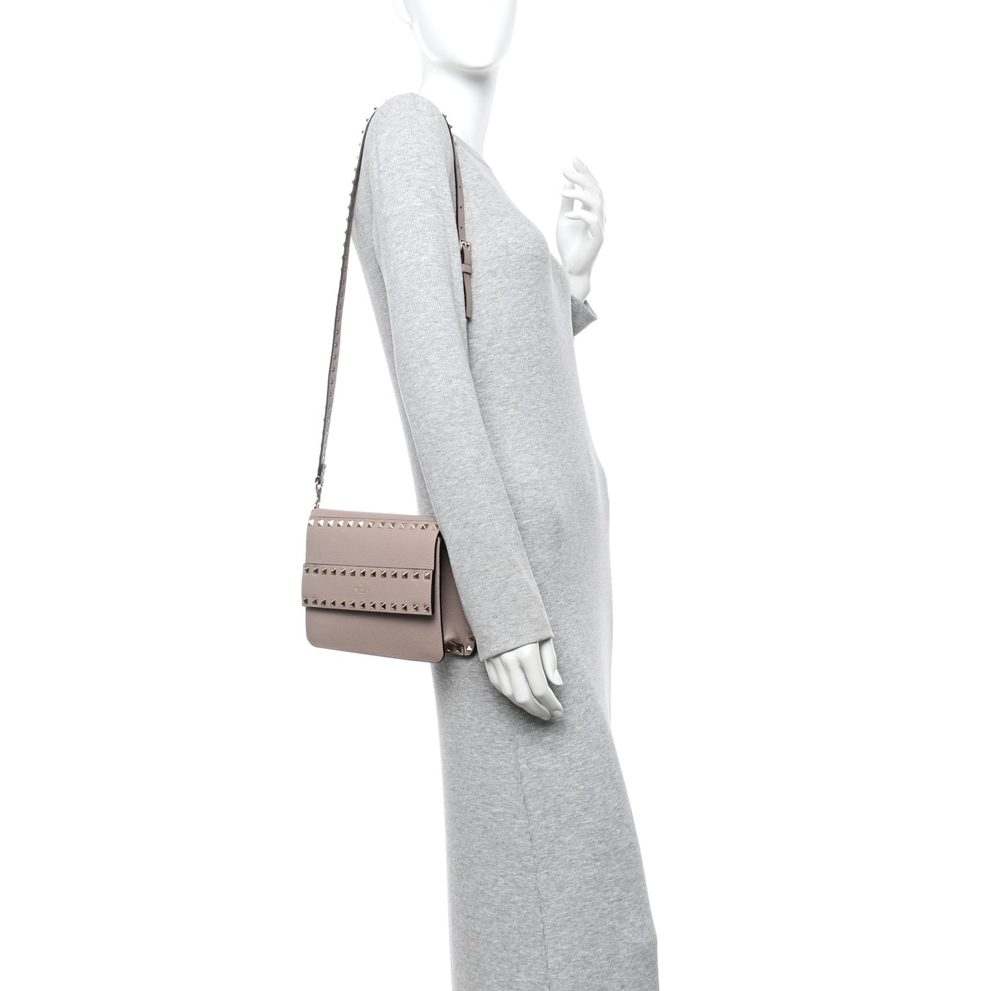 Pebbled Calfskin Rockstud Side Slip Crossbody Poudre