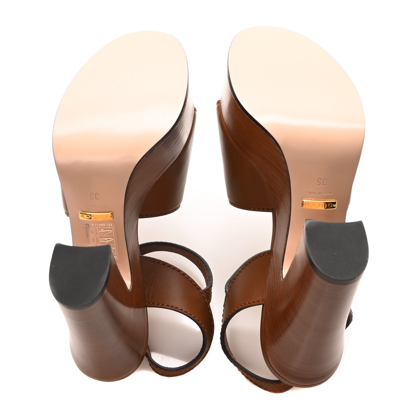 Cosmos Softy Calfskin Wooden Interlocking G Cut-Out 30/120mm Platform Sandals 35 Cuir