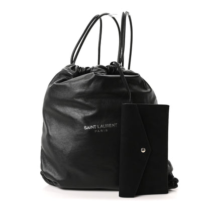 Saint Laurent Lambskin Teddy Drawstring Bag Black 3 of 11