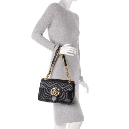 Gucci Calfskin Matelasse Medium GG Marmont Shoulder Bag Black 3 of 7