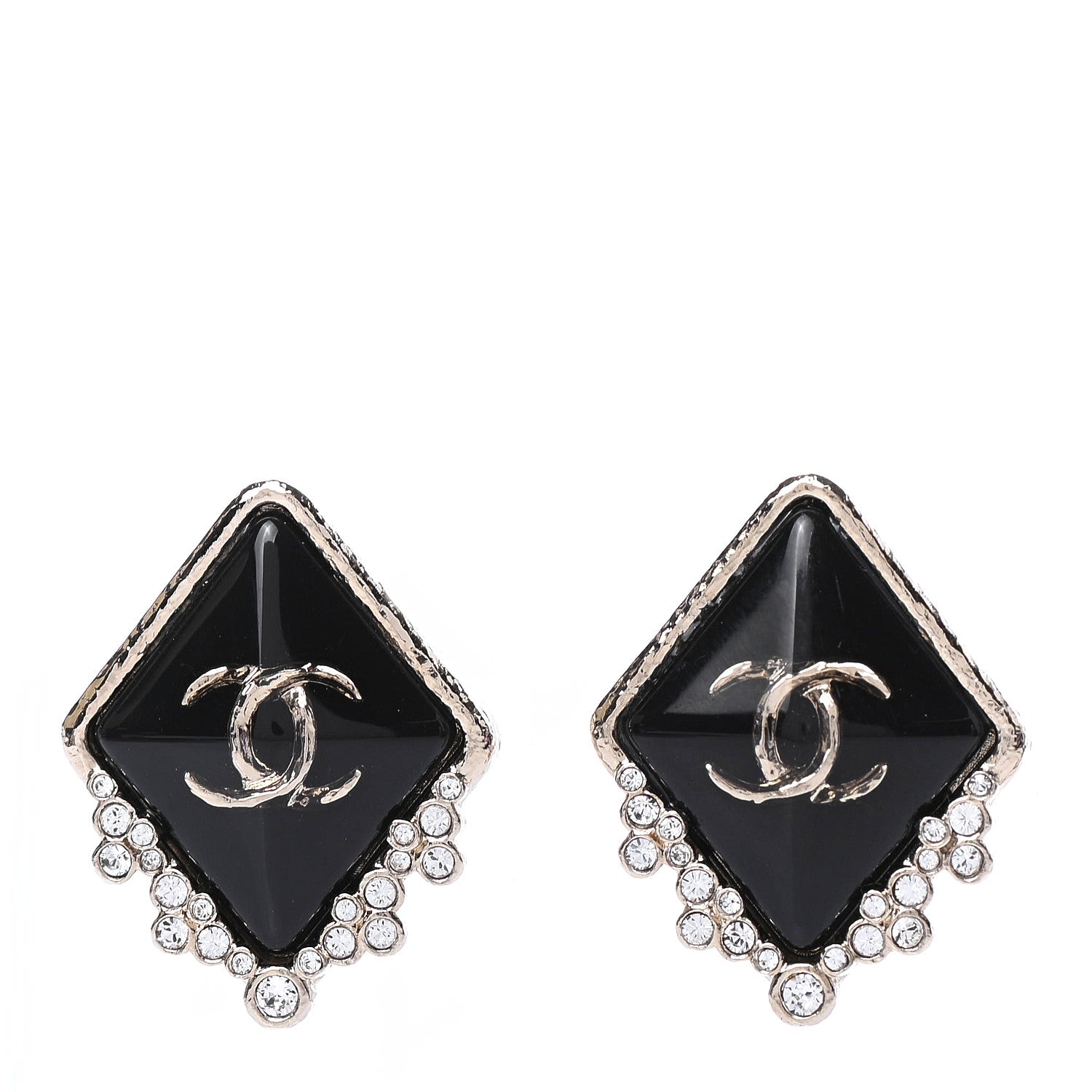 Chanel Crystal Resin CC Earrings Gold 1 of 4
