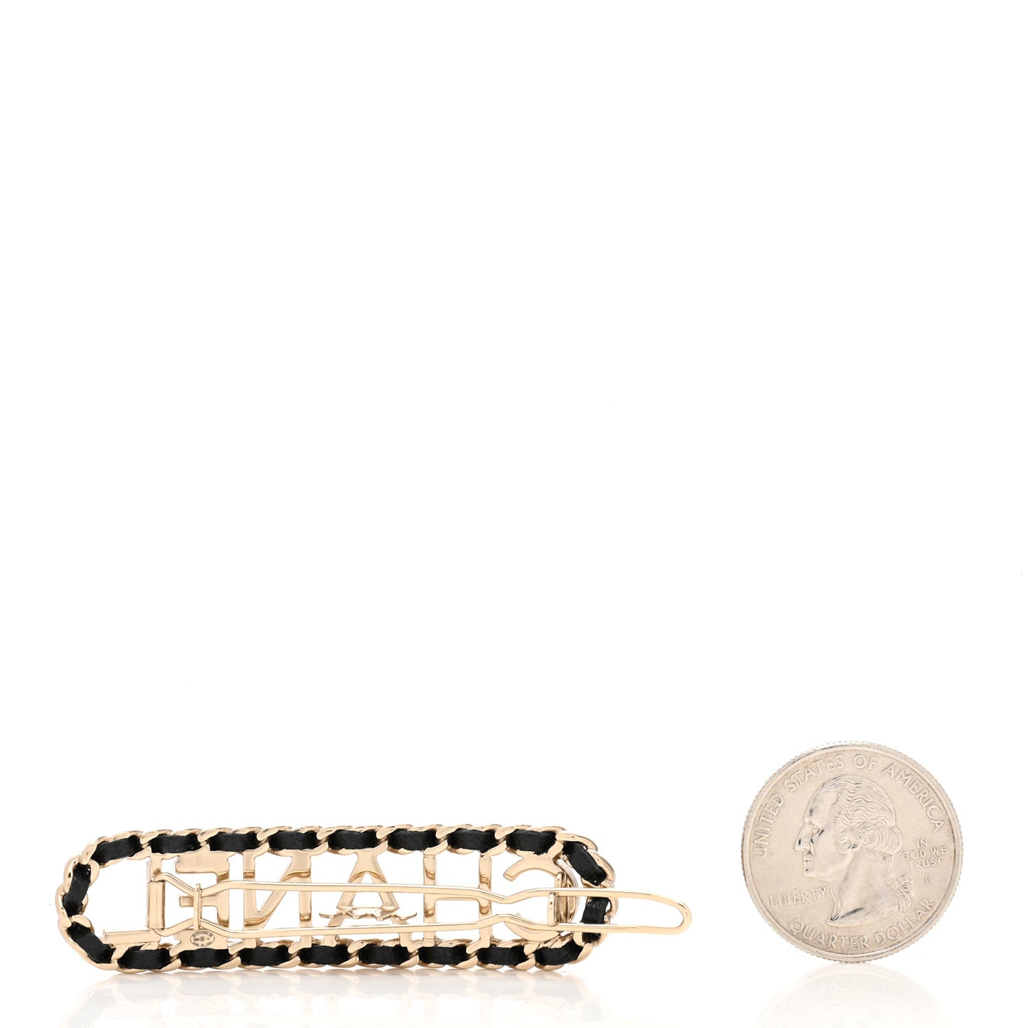 Metal Lambskin Vintage Allure Logo Hair Clip Black Gold