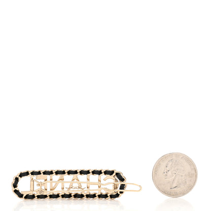 Chanel Metal Lambskin Vintage Allure Logo Hair Clip Black Gold 2 of 4