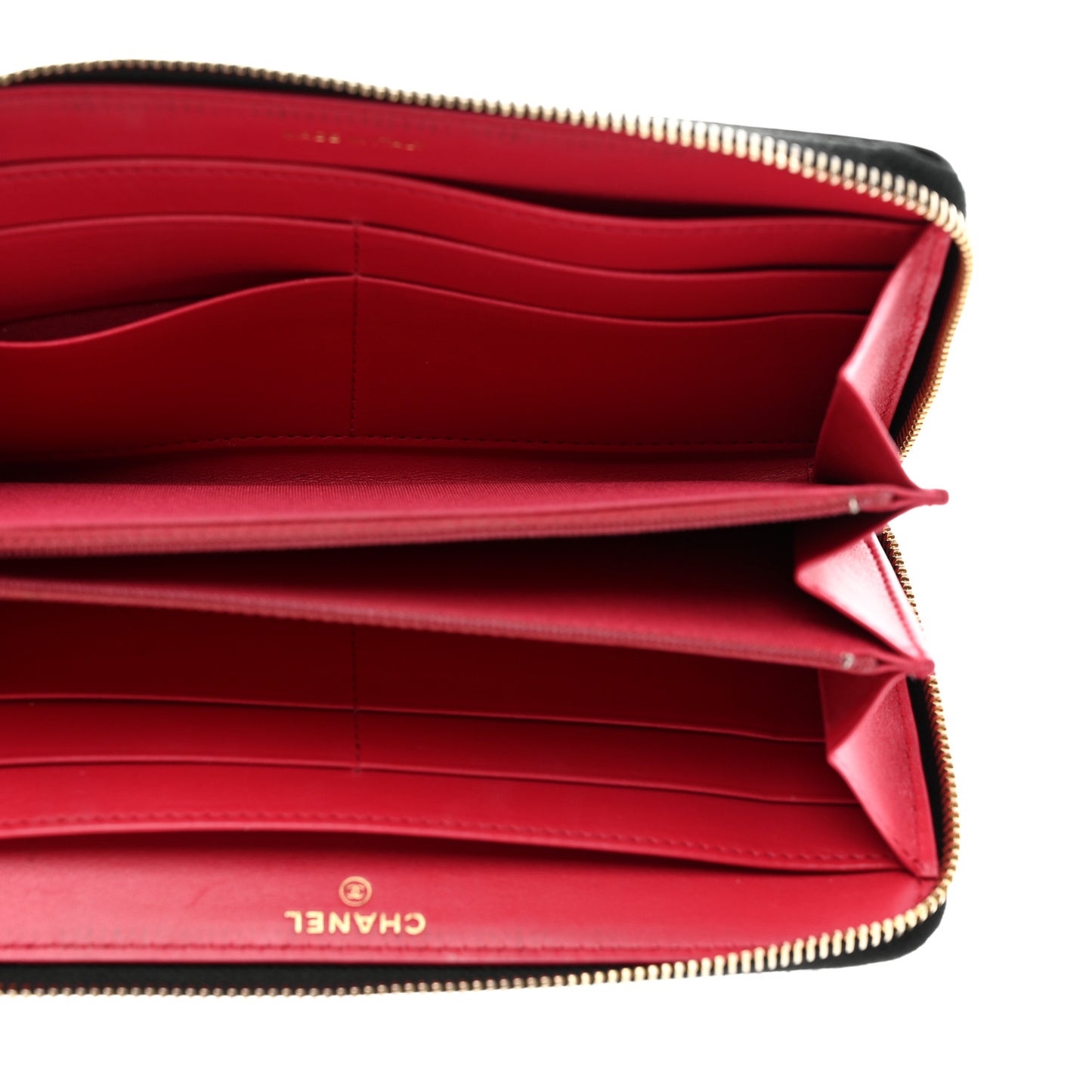 Shiny Aged Calfskin Quilted CC Wallet Black