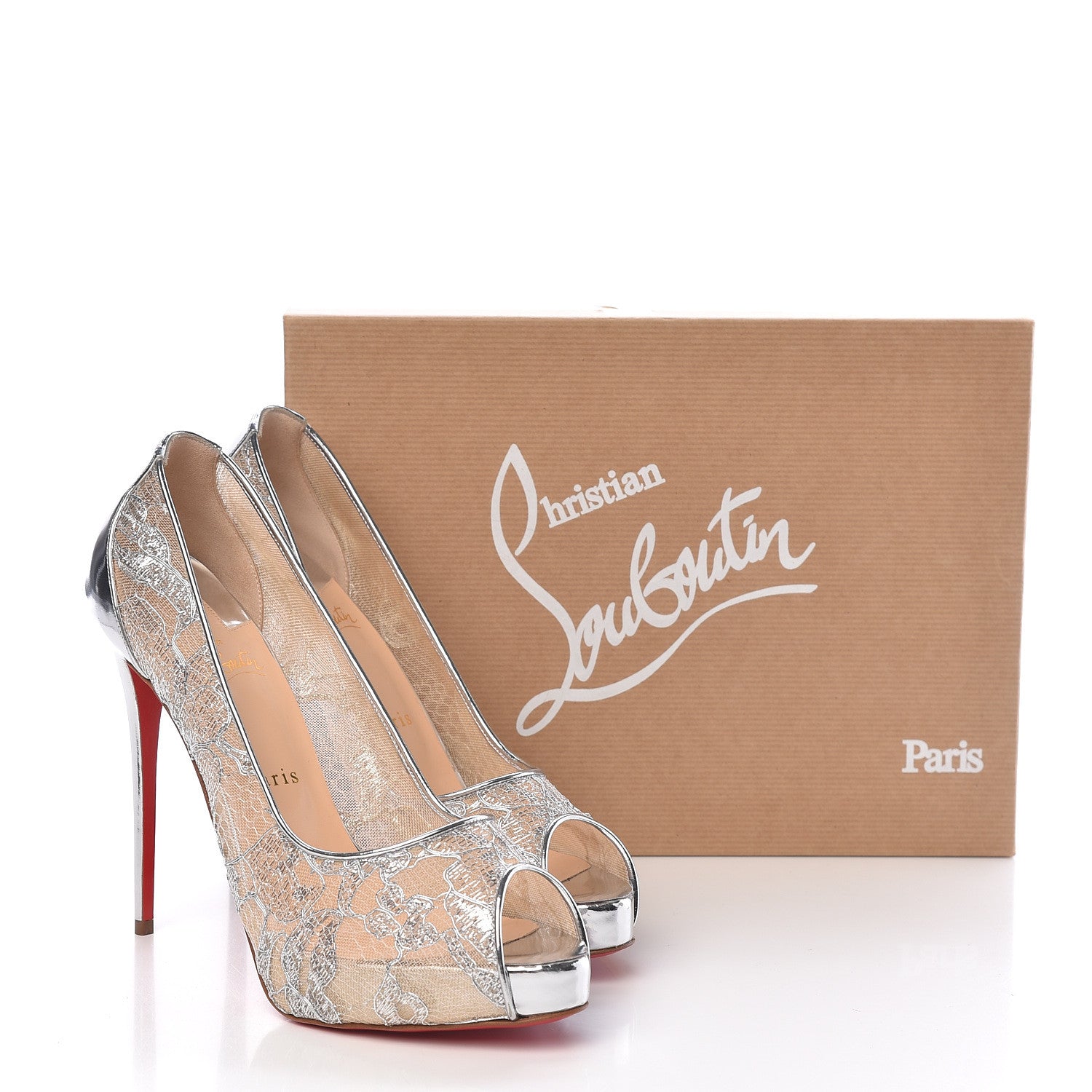 Christian Louboutin Rete Dentelle Lurex Very Lace 120 Pumps 39.5 Silver 8 of 8