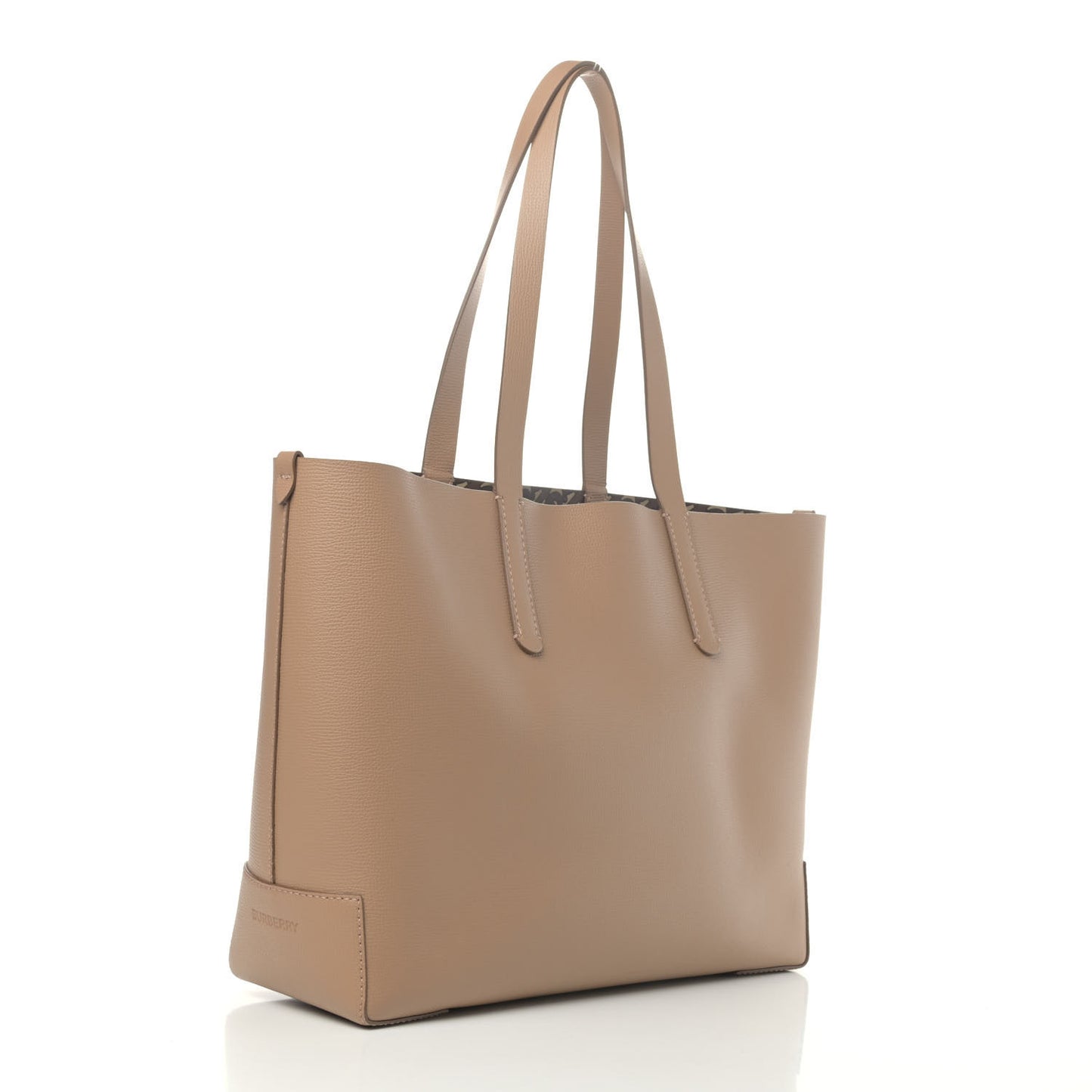 Calfskin TB Motif Embossed Medium Tote Camel