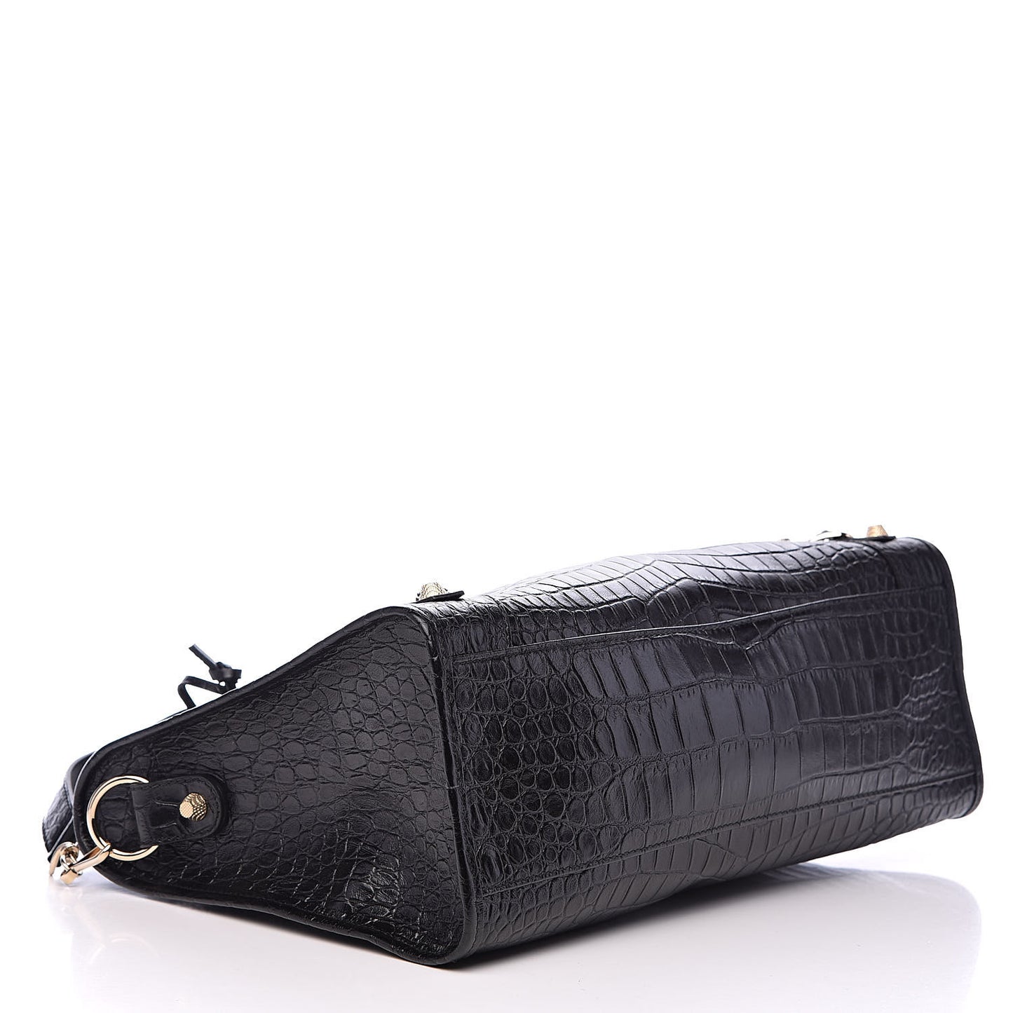 Calfskin Crocodile Embossed Giant 12 Gold Hardware City Black