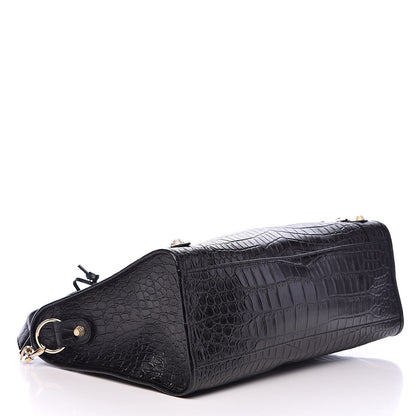 Balenciaga Calfskin Crocodile Embossed Giant 12 Gold Hardware City Black 4 of 9