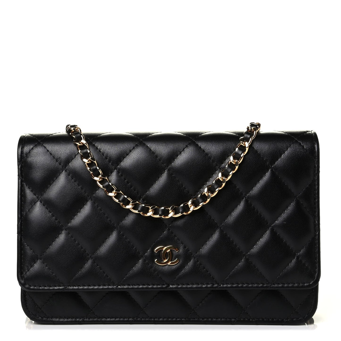 Lambskin Quilted Wallet On Chain WOC Black