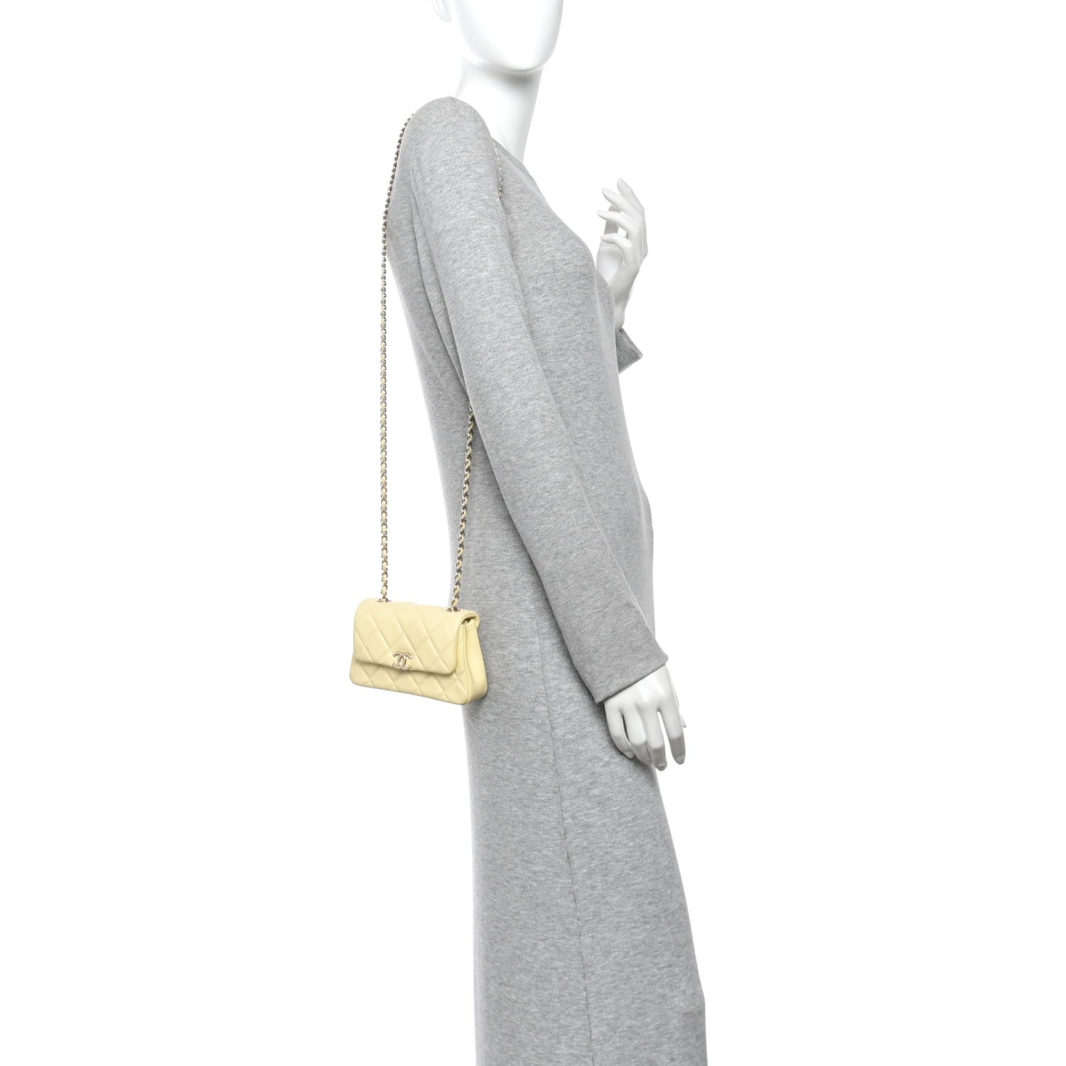 Chanel Lambskin Quilted Clutch With Chain Light Yellow 2 of 12