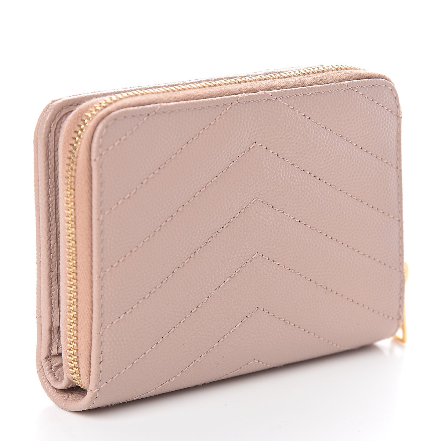 Grain De Poudre Matelasse Chevron Monogram Compact Zip Around Wallet Pink