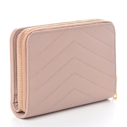 Saint Laurent Grain De Poudre Matelasse Chevron Monogram Compact Zip Around Wallet Pink 2 of 6