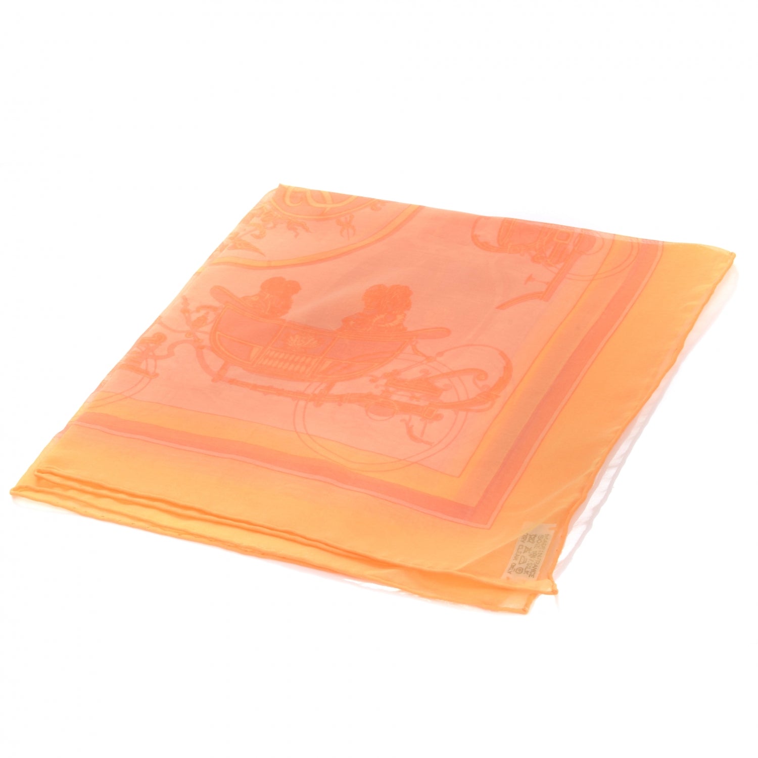 Hermes Silk Mousseline Ex Libris Pocket Square Orange 1 of 5