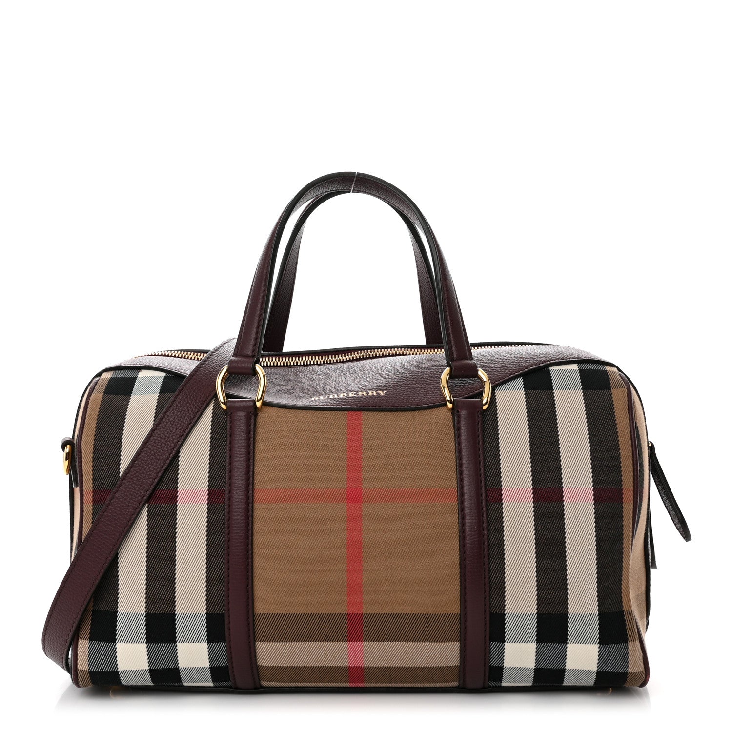 Burberry House Check Derby Calfskin Medium Alchester Bowling Bag Mahogany Red 1 of 12