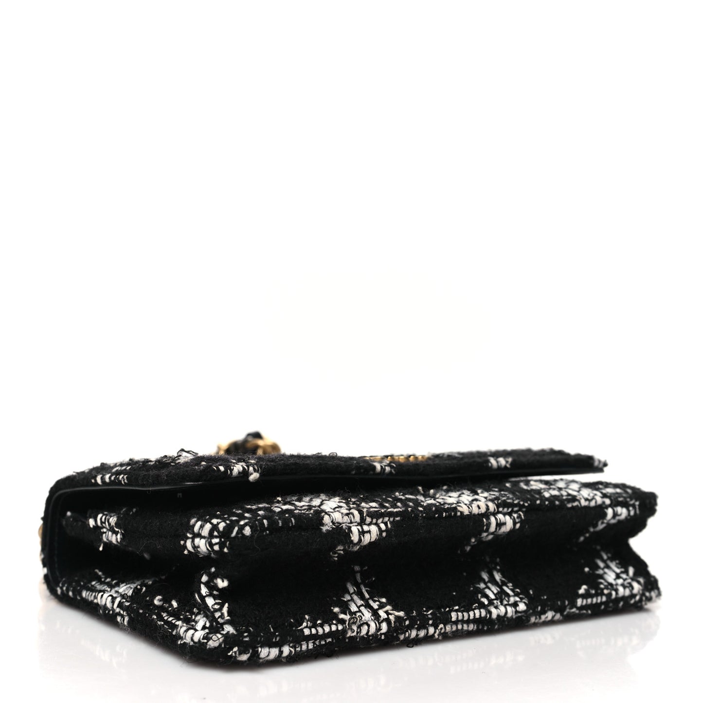 Tweed Quilted Chanel 19 Wallet On Chain WOC Black White