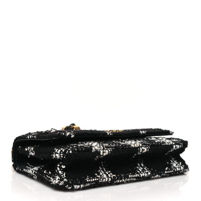 Chanel Tweed Quilted Chanel 19 Wallet On Chain WOC Black White 4 of 13