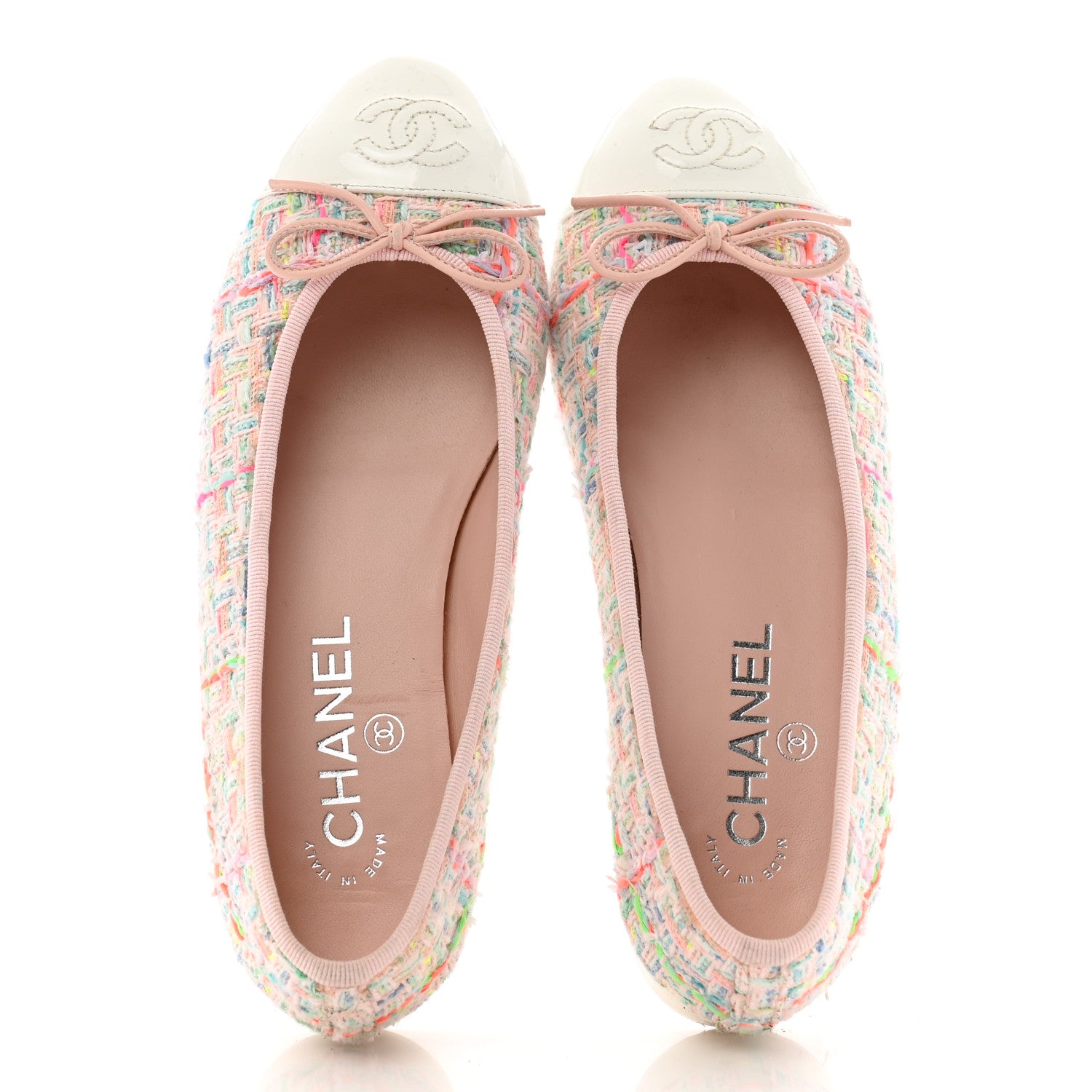 Chanel Tweed Patent Cap Toe Ballerina Flats 36 Pink White 2 of 11