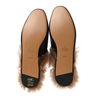 Gucci Calfskin Fur Womens Princetown Slippers 37.5 Black 5 of 7