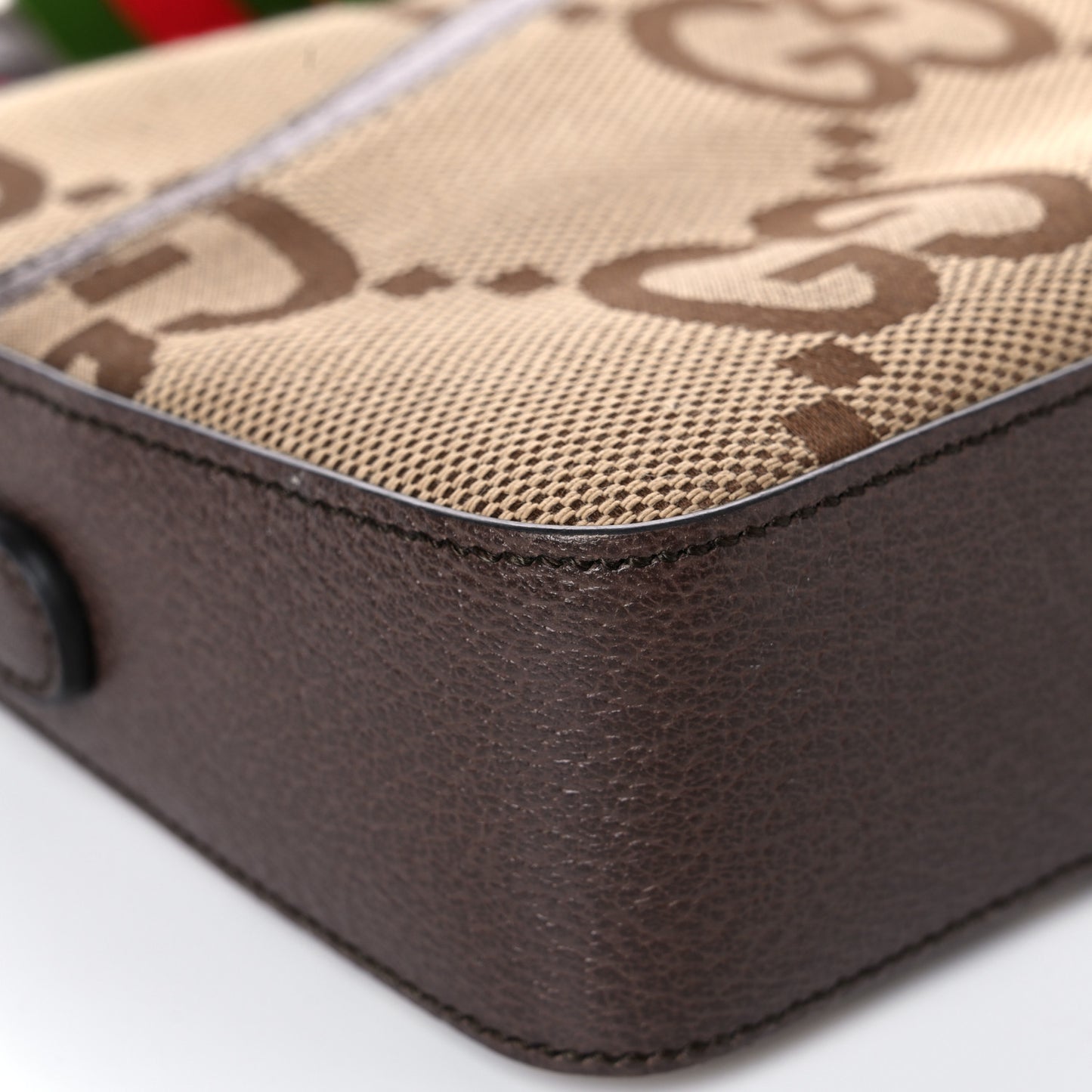 Monogram Jumbo GG Textured Dollar Calfskin Web Messenger Shoulder Bag Camel Ebony New Acero
