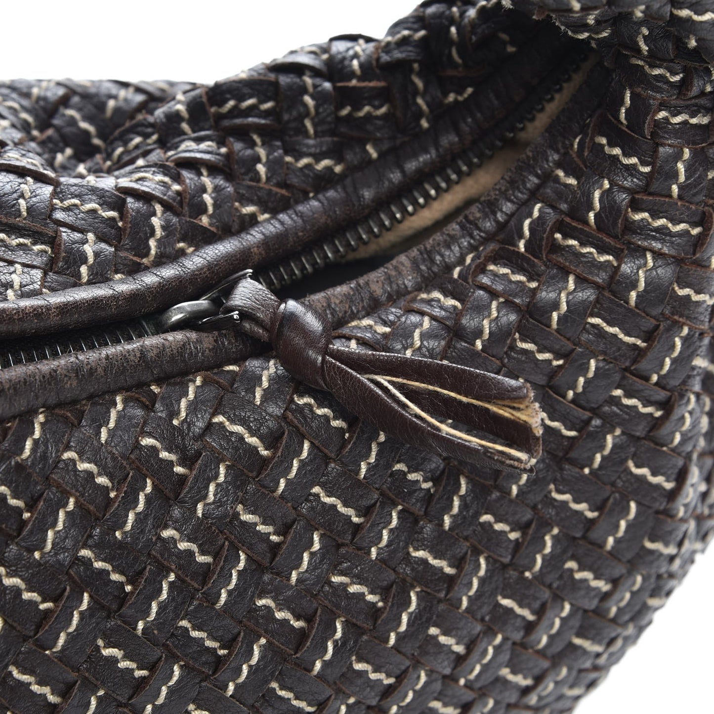 Nappa Stitched Intrecciato Medium Veneta Hobo Ebano